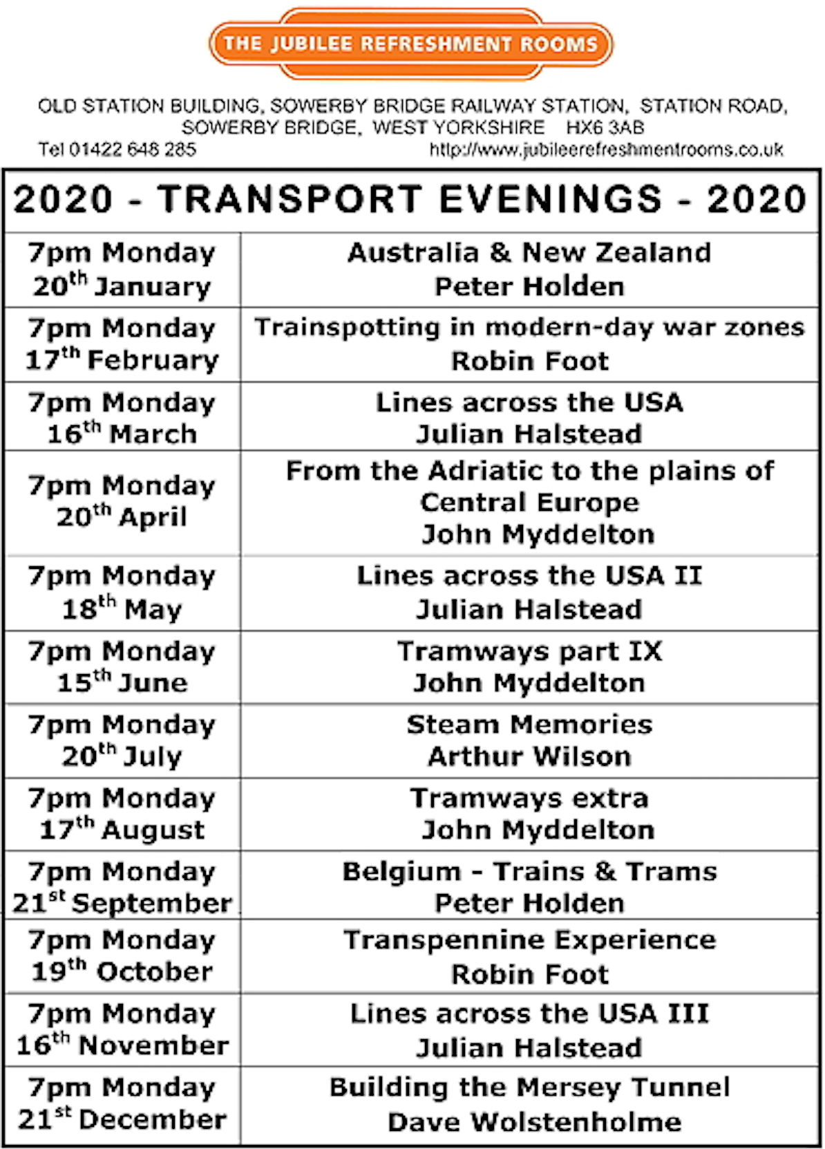 2020 Transport Evenings Programme