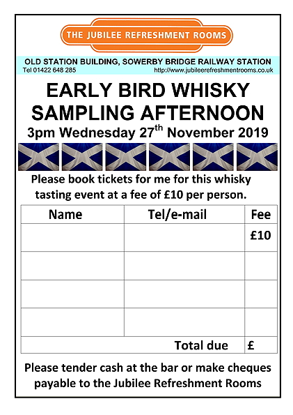 Whisky Afternoon November 2019 Booking Form