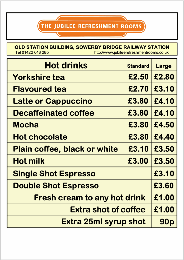 Table Drinks Menu